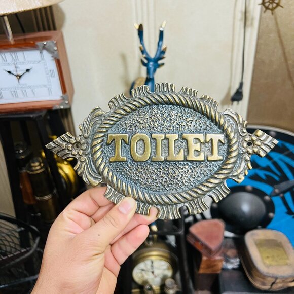 Cast Metal Toilet Door Sign Hand-Painted Industrial Bathroom Decor Aluminum - Picture 2 of 7